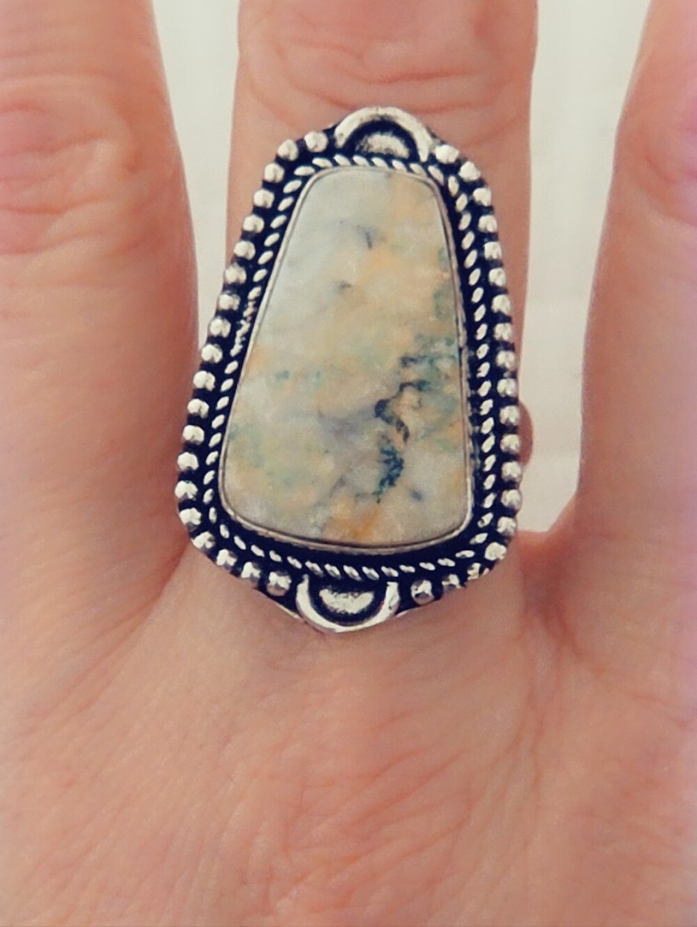 Adjustable Gemstone Statement Ring Overlay Sterling Silver Plated